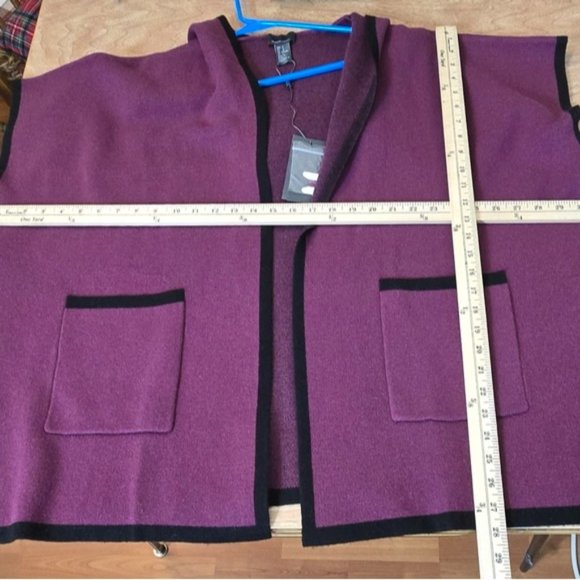 State Fusio Merino Wool Cashmere Womens Cardigan Berry Hooded Sweater Medium - Picture 11 of 12